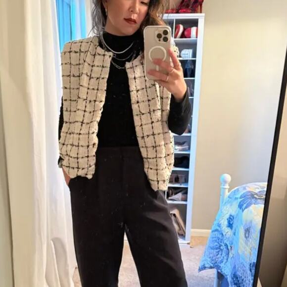 English Factory White Black Tweed Vest Boulce XL Boxy Oversized Designer $210 - Picture 9 of 10